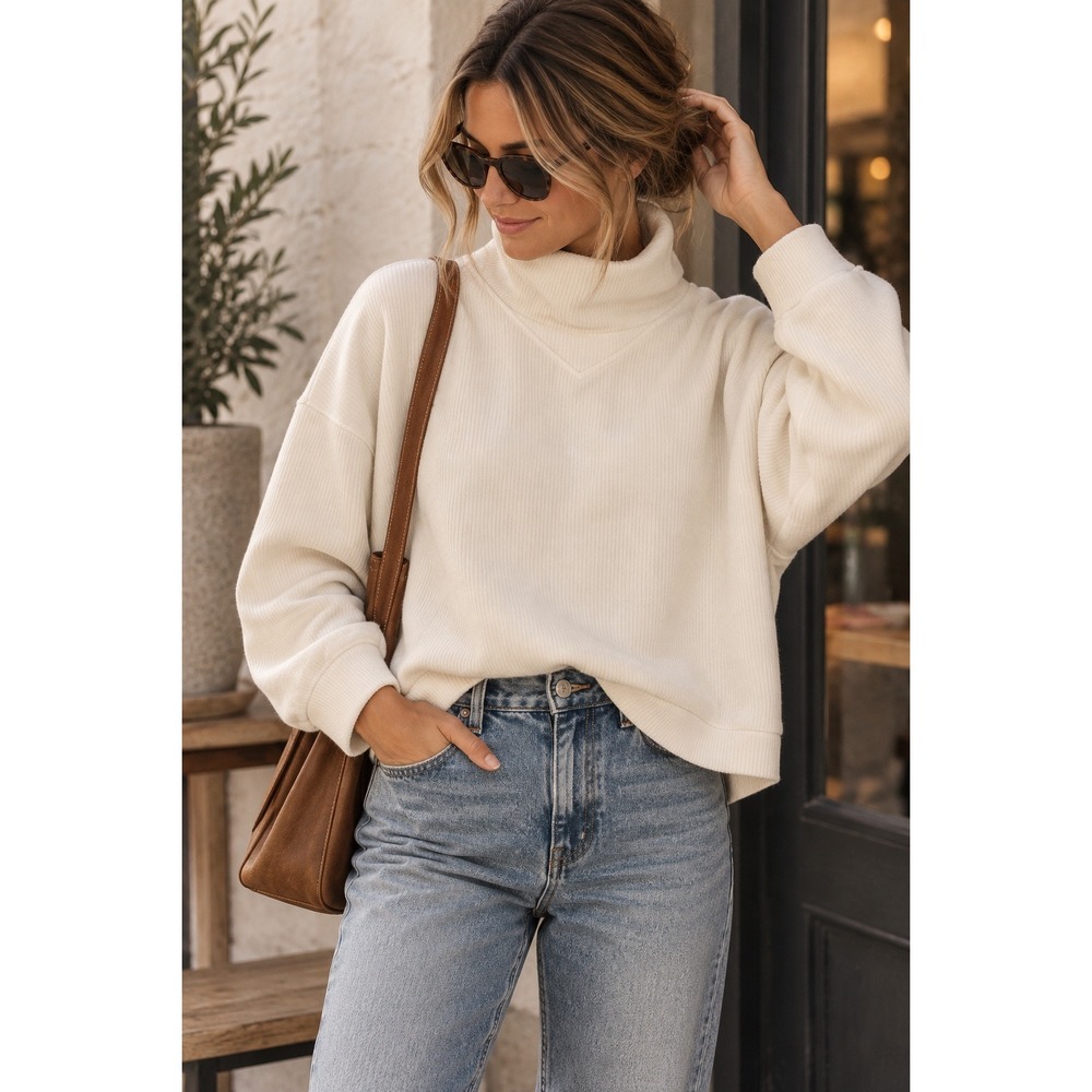 Madewell Corduroy Turtleneck Top Ivory Cream Pullover Women's M